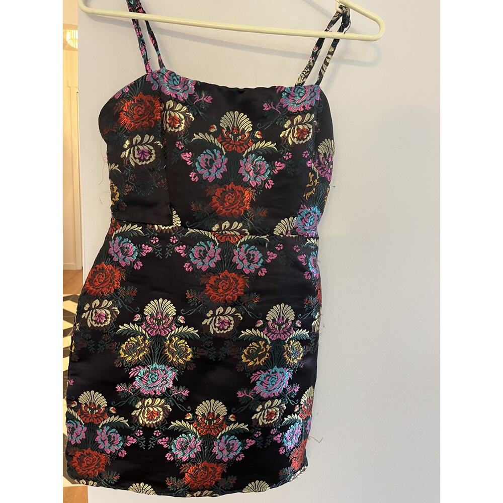 Y2K Zara Trafuluc Vtg Mini Dress 26 Black Brocade Strappy Party Resort